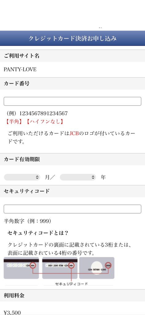 Pantalla de pago CREDIX de PANTY-LOVE — JCB