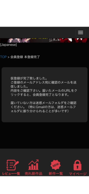 Pantalla de confirmación de email de ICHIMONKAI