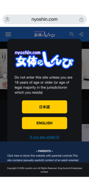 女体のしんぴ pantalla de verificación de edad