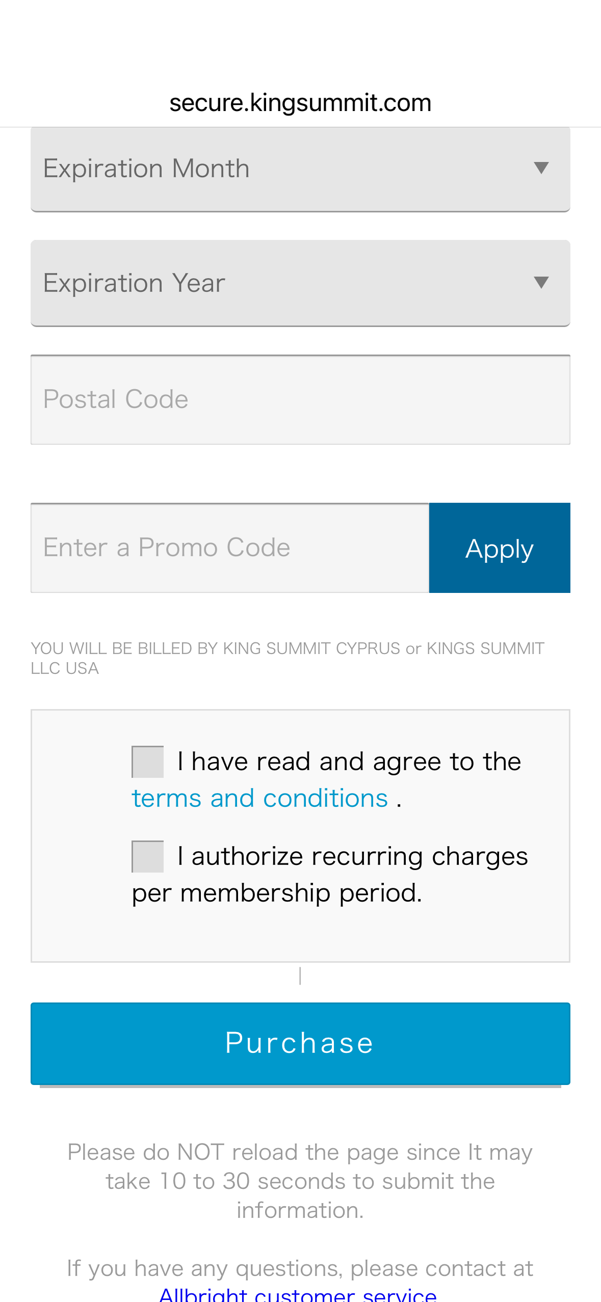 H4610 payment confirmation — terms checkbox and Purchase button