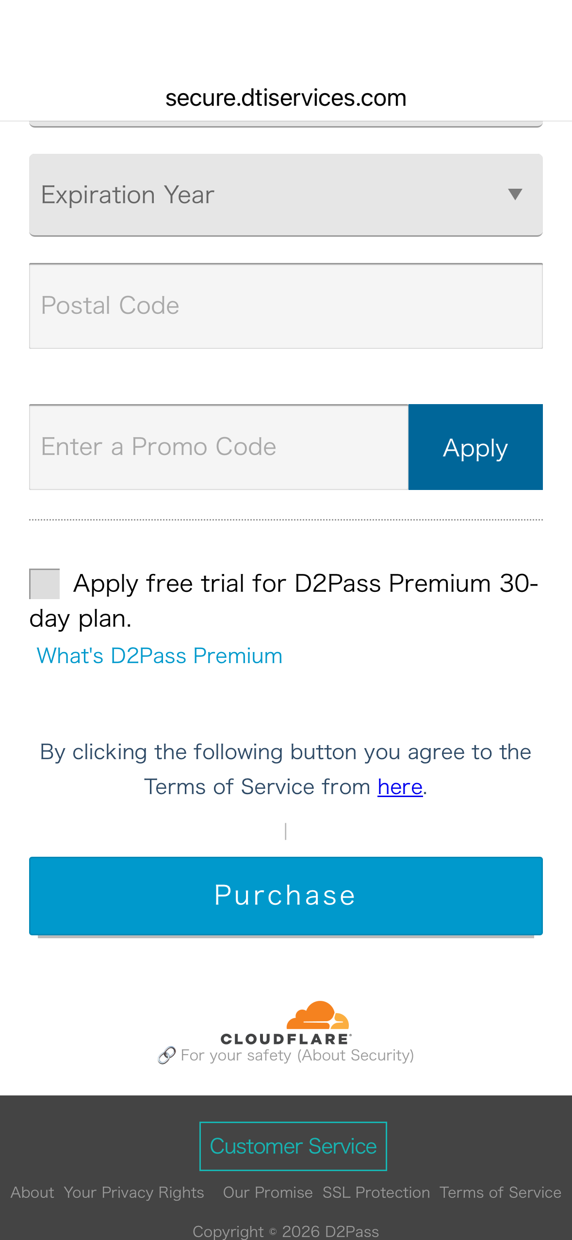 10musume payment form — secure.dtiservices.com (upper section)